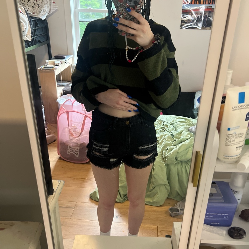 black ripped jean booty shorts